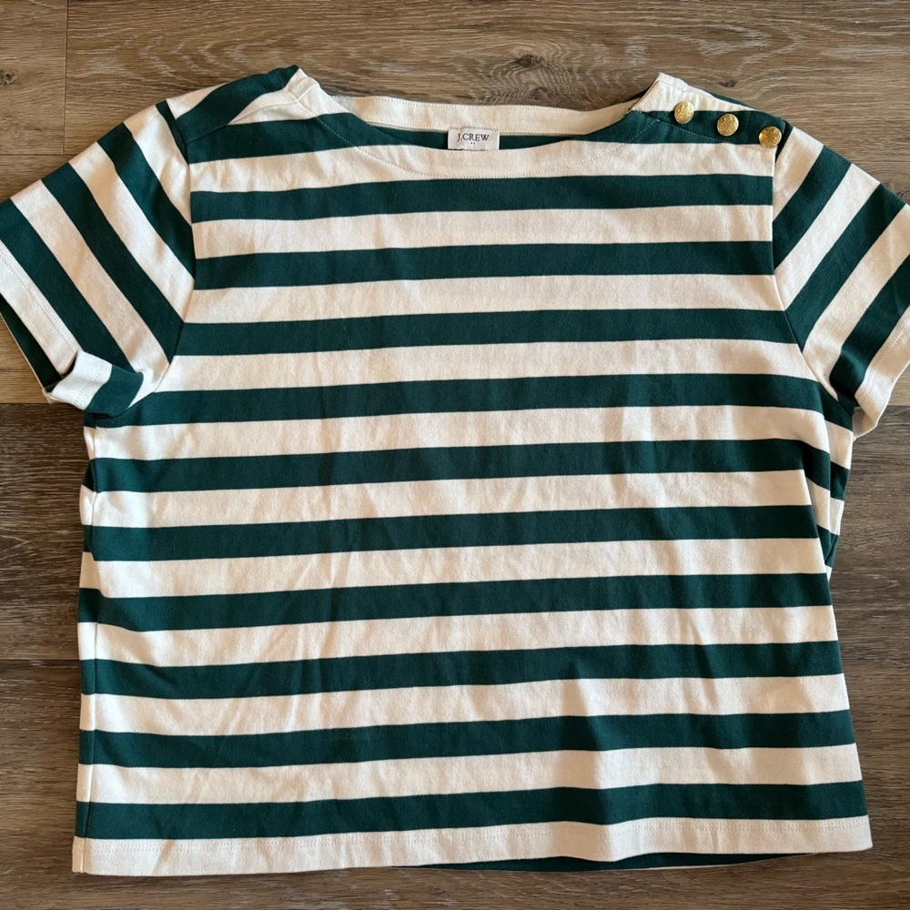 J. Crew Forest Green and Cream Striped Shirt